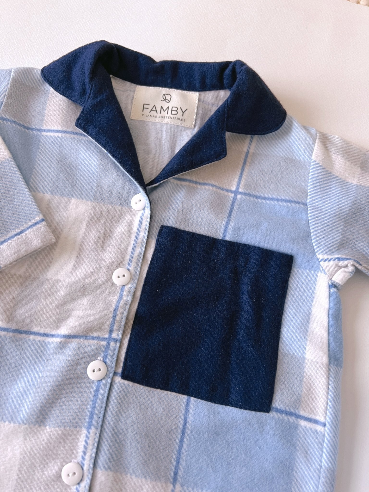 Pijama Escocés Celeste con mix azul marino - fambypj