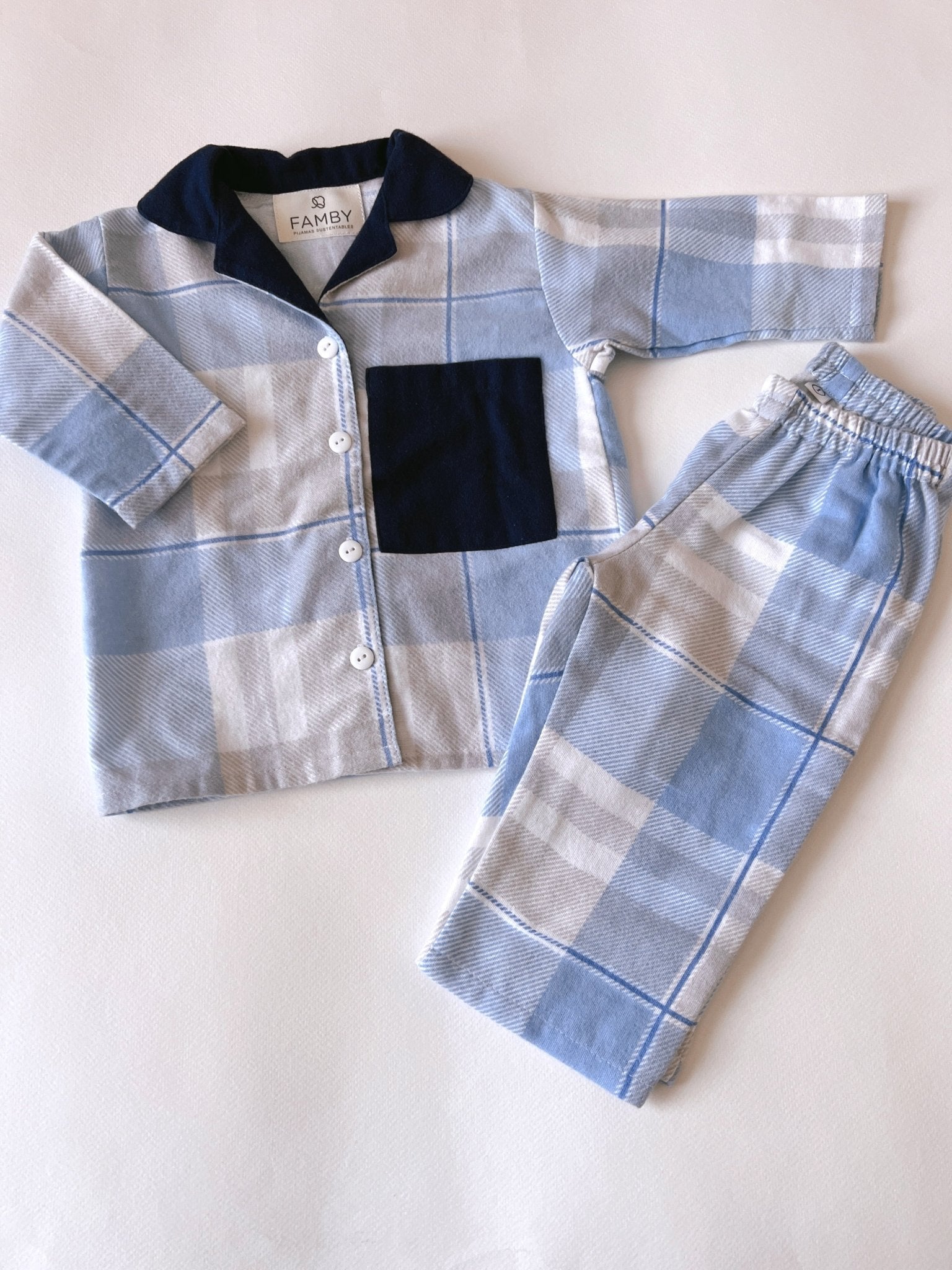 Pijama Escocés Celeste con mix azul marino - fambypj