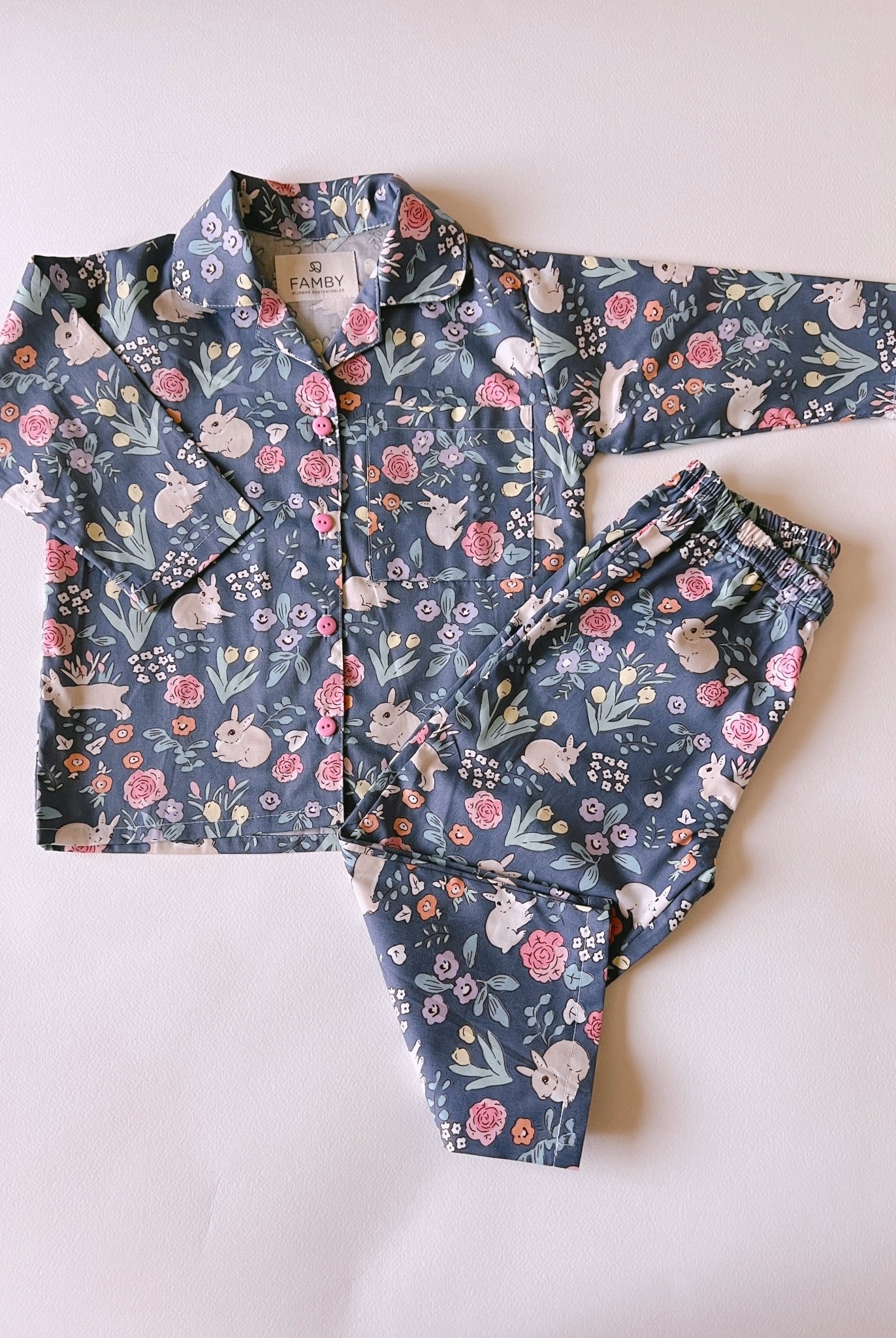 Pijama Infantil Conejitos Fondo Azul - fambypj