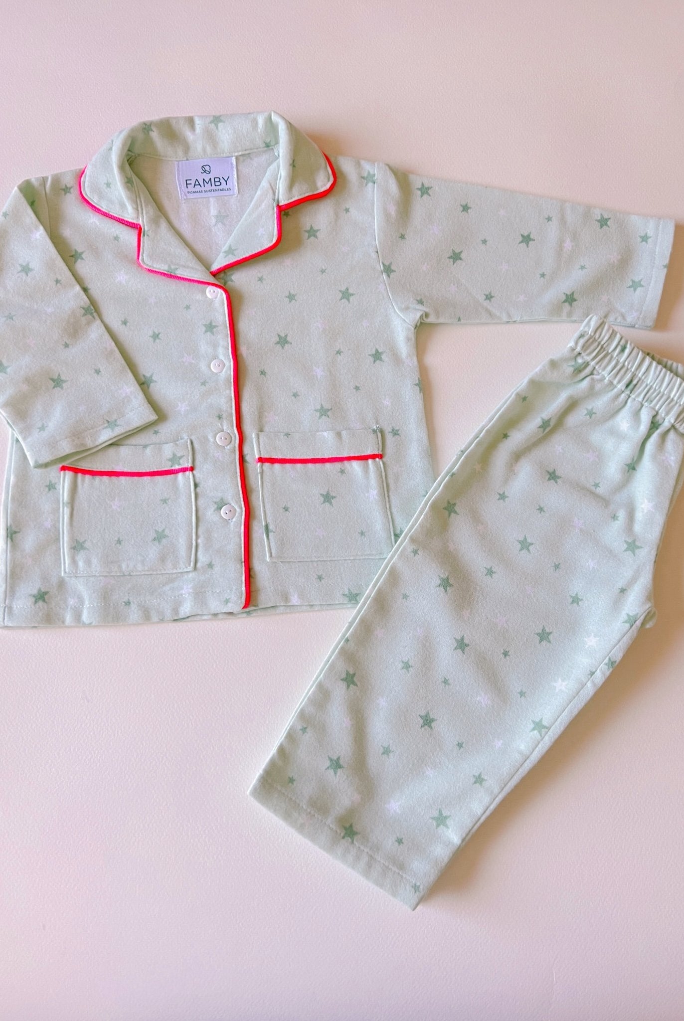 Pijama Infantil Estrellas Verde Menta - fambypj