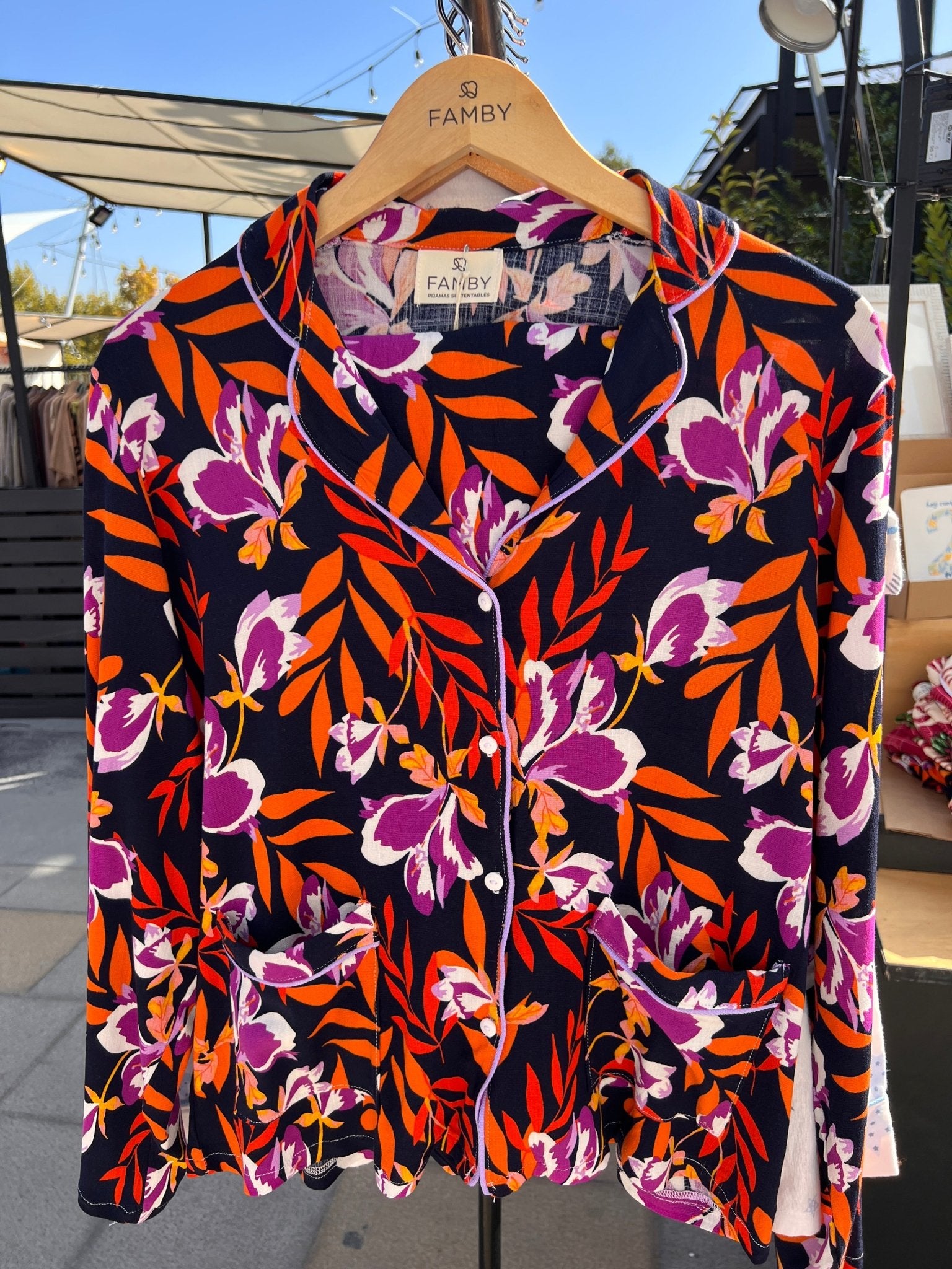 Pijama Viscosa Azul Marino con Flores - fambypj