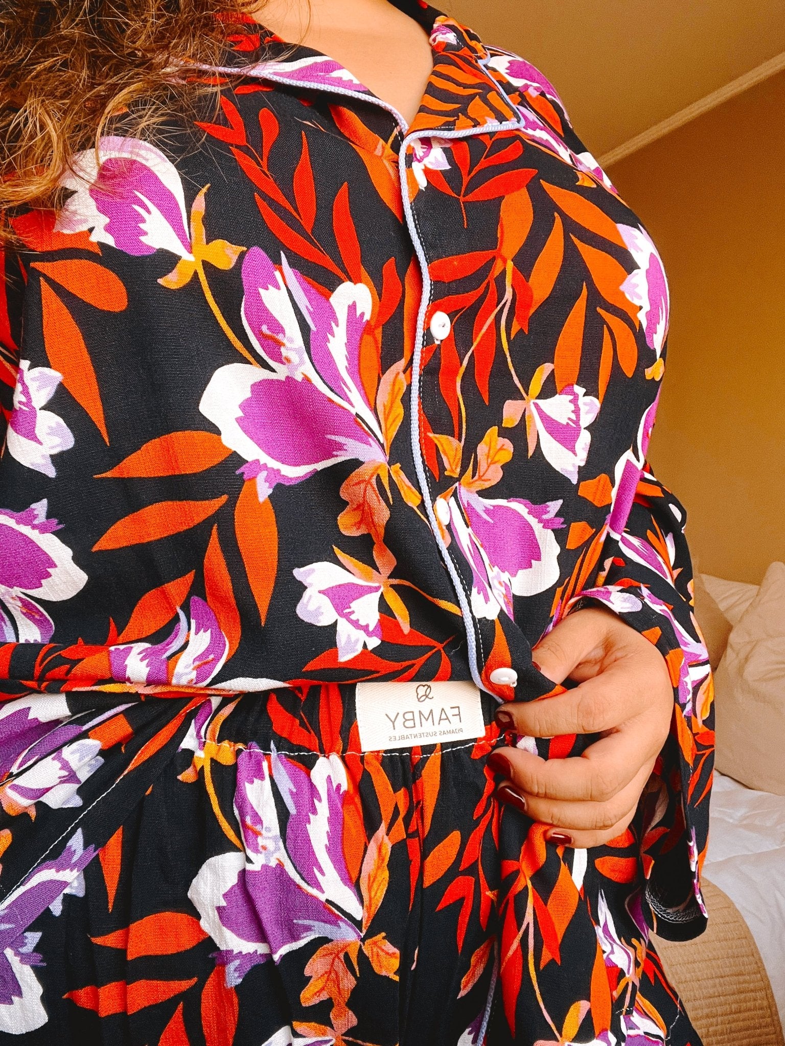 Pijama Viscosa Azul Marino con Flores - fambypj