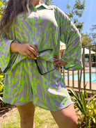 Short Mujer Viscosa Animal Print verde y lila - fambypj